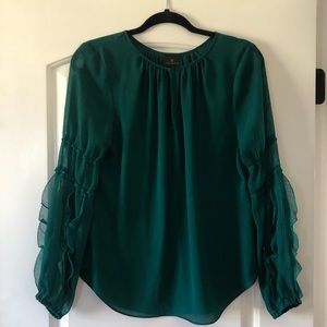 Emerald Green Top with Ruffled Sleeves